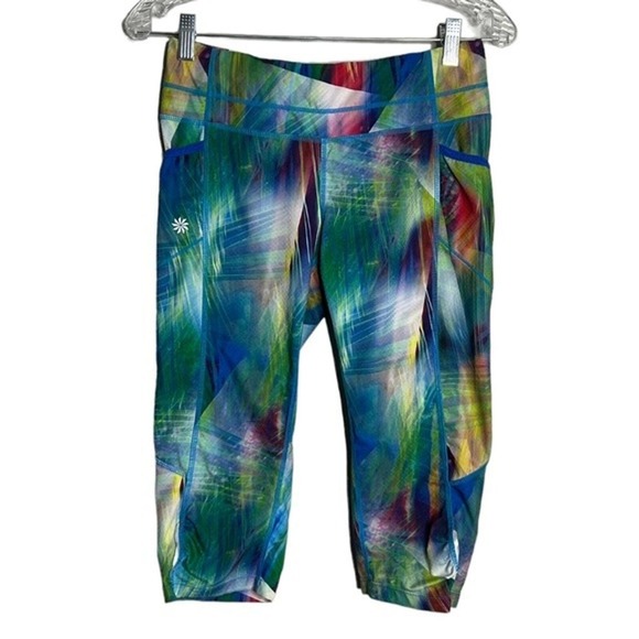 Athleta Pants - Athleta Pants Women Small Blue Green Tropea Dobby Be Free Kicker Crop Watercolor
